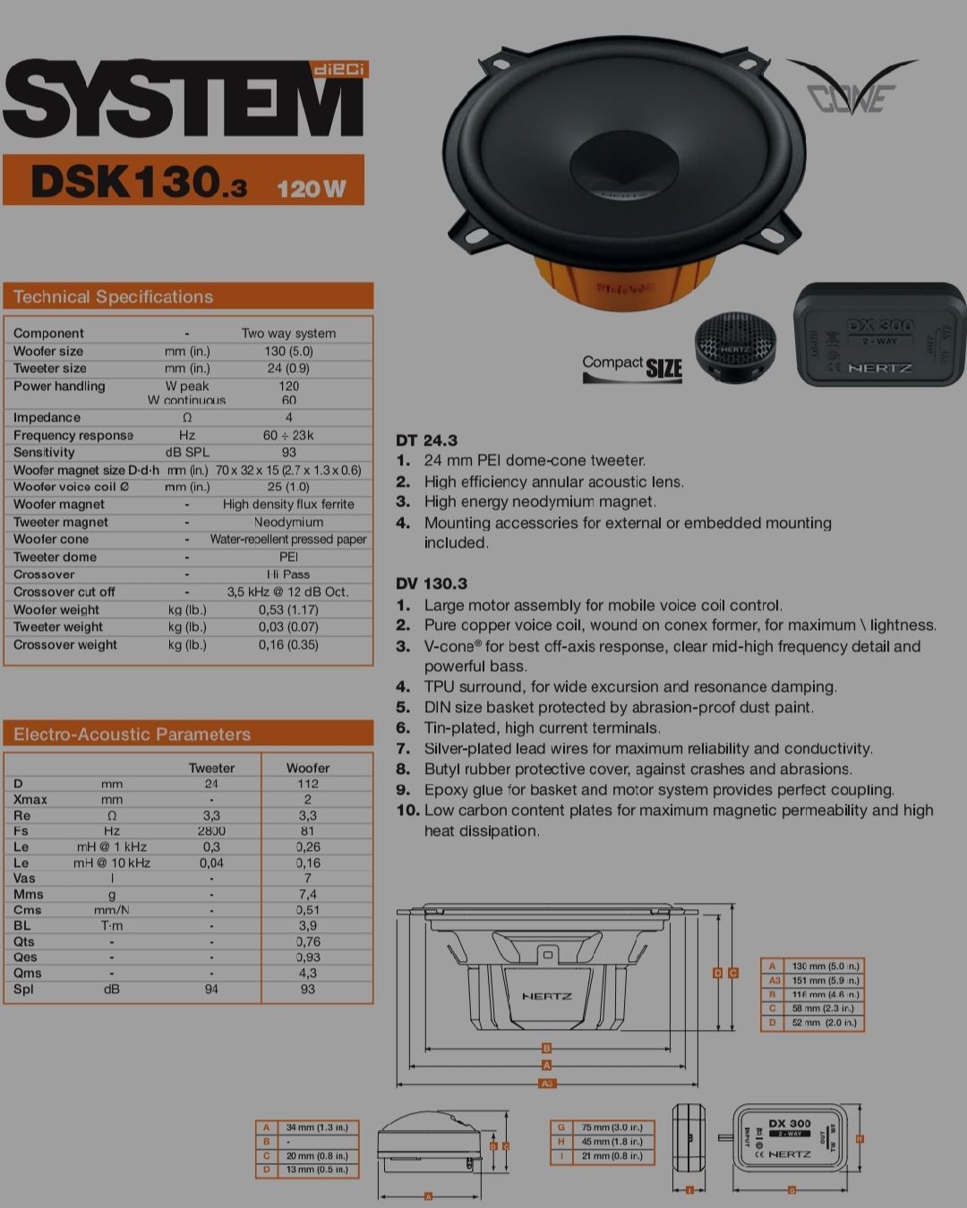 2-х компонентна акустика Hertz DSK 130.3